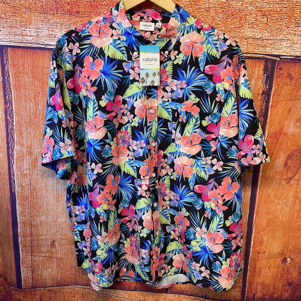 Cabana by Crown & Ivy Men's Tropical Hibiscus Floral Print Button-Down Shirt NWT